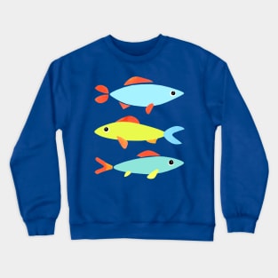 THREE COLORFUL FISH - 3 Fishes in Vibrant Blue, Red, Orange, and Green Crewneck Sweatshirt